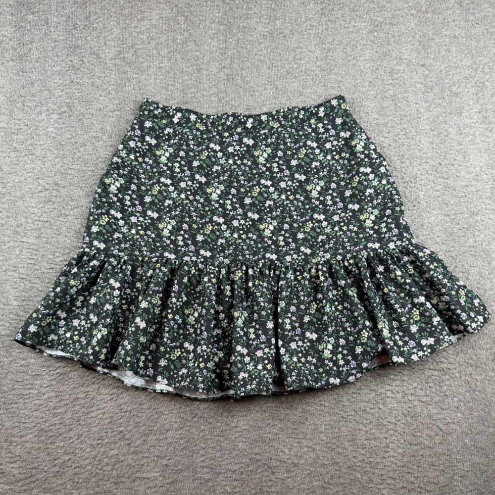 Minkpink Mini Skirt Women's Medium Black Floral Flounce Ruffle Hem Ditsy Flower
